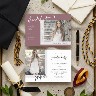 Dusty Purple Modern Boho She Did It Grad Photo Invitation