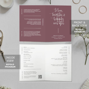 Dusty Purple Modern Minimal QR Code Wedding Folded Programme