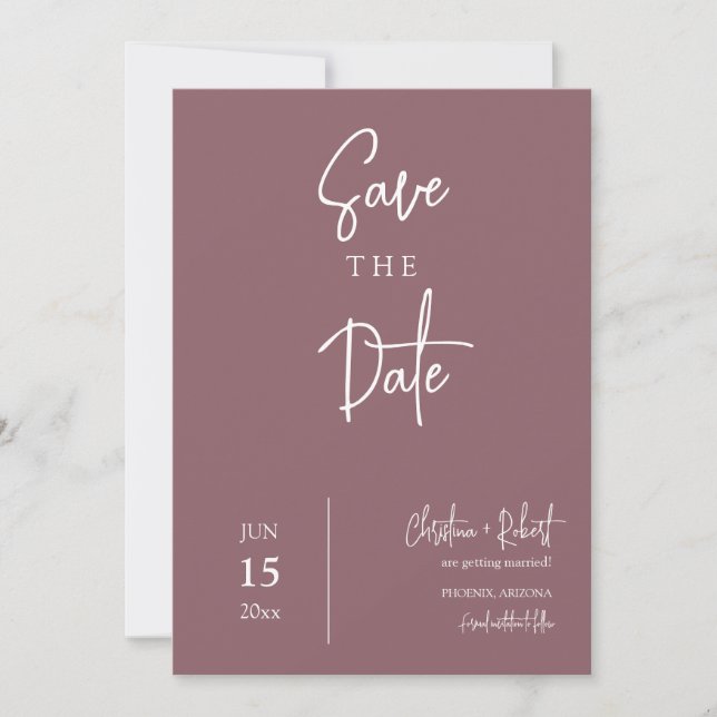 Dusty Purple Modern Minimalist Boho Save the Date  Invitation (Front)