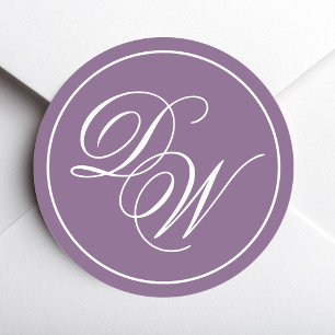 Dusty Purple Monogram White Calligraphy 2 Initials Classic Round Sticker