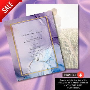 Dusty Purple Navy Blue Gold INK Wedding INVITE