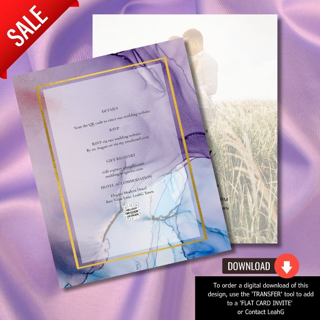 Dusty Purple Navy Blue Gold INK Wedding INVITE (Creator Uploaded)