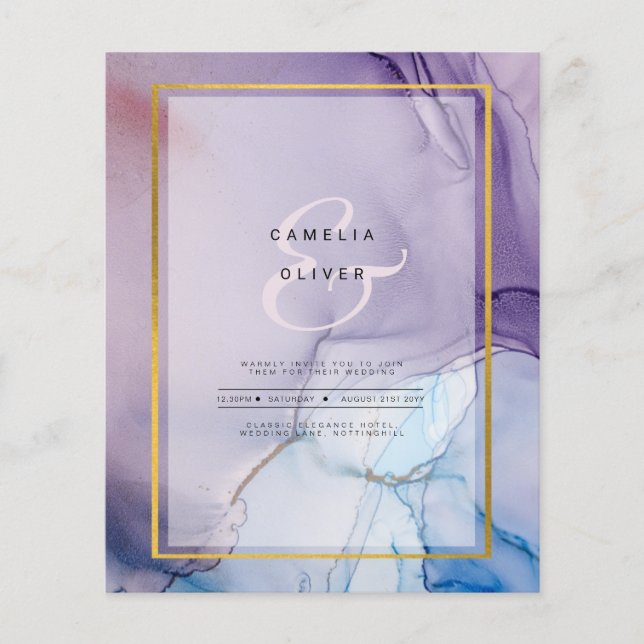 Dusty Purple Navy Blue Gold INK Wedding INVITE Flyer (Front)