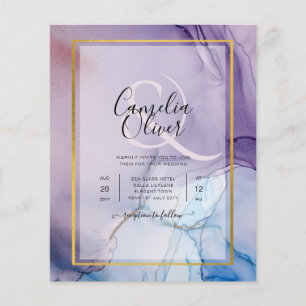Dusty Purple Navy Blue Gold INK Wedding INVITE Flyer