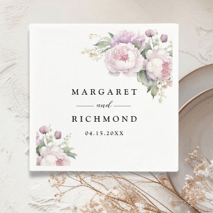 Dusty Purple Peony Elegant Floral Wedding Napkin