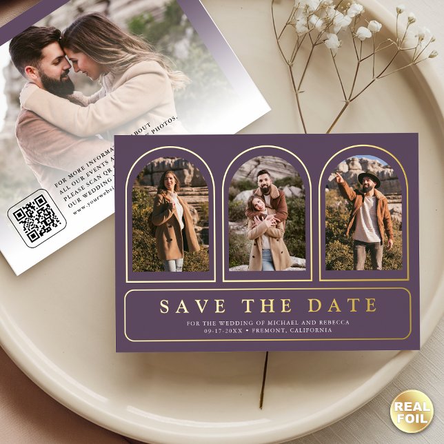 Dusty Purple Photo QR Code Wedding Save the Date (Creator Uploaded)