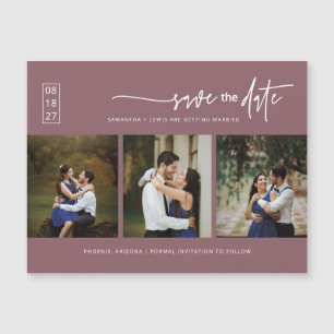 Dusty Purple Photo Save the Date Magnetic Card