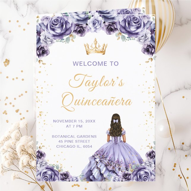 Dusty Purple Princess Floral Quinceañera Program Programme (Creator Uploaded)