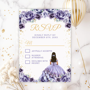 Dusty Purple Princess Floral Quinceañera RSVP Card