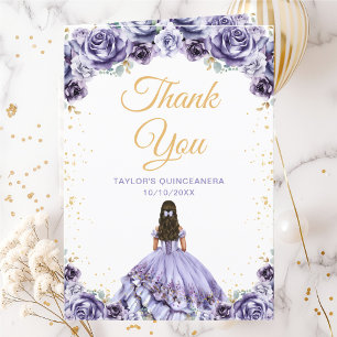 Dusty Purple Princess Floral Quinceañera Thank You Card