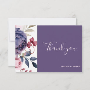 Dusty purple rose floral wedding thank you card