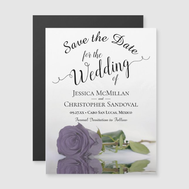 Dusty Purple Rose Wedding Save the Date Magnet (Front/Back)