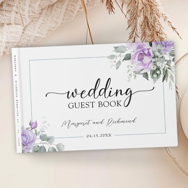 Dusty Purple Rustic Floral Wedding Guest Book (Creator Uploaded)
