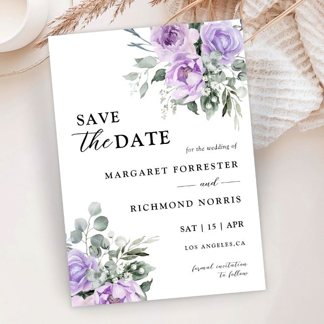 Dusty Purple Rustic Floral Wedding Save The Date Invitation (Creator Uploaded)