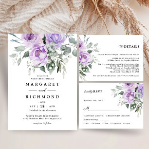 Dusty Purple Rustic Romantic Boho Floral Wedding Invitation
