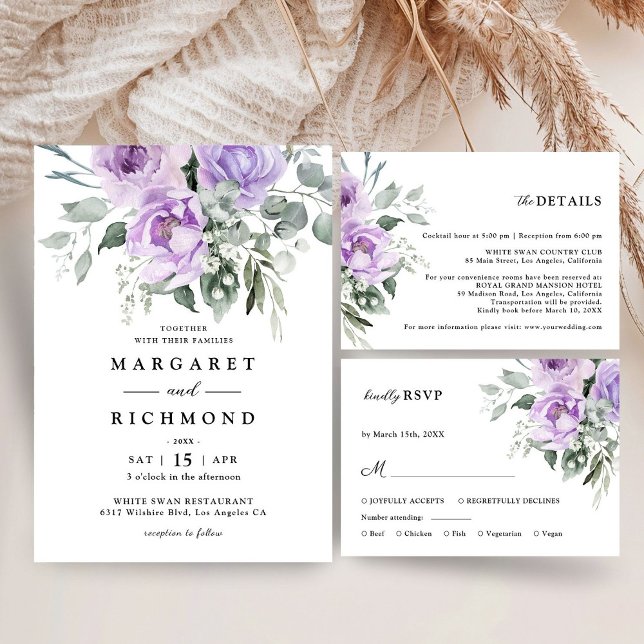 Dusty Purple Rustic Romantic Boho Floral Wedding  Invitation (Creator Uploaded)