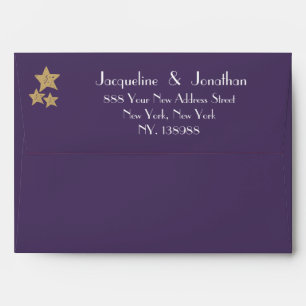 Dusty Purple Script Name Address GoldStars Wedding Envelope