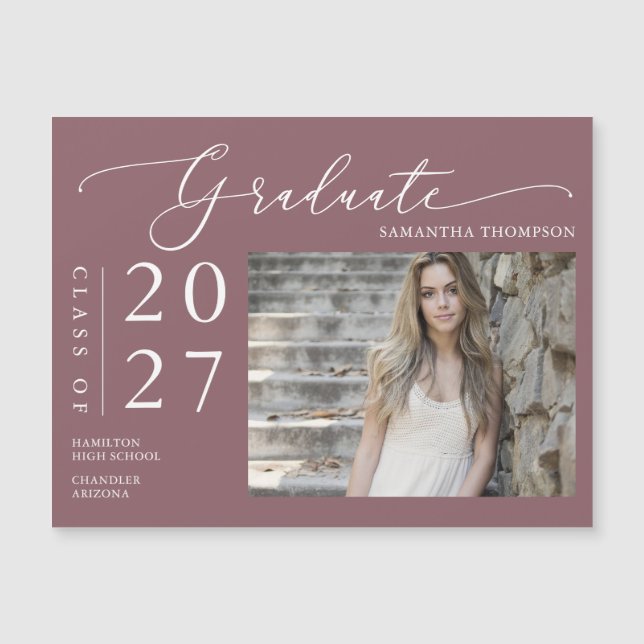 Dusty Purple Script School Graduate Photo Magnet (Front)