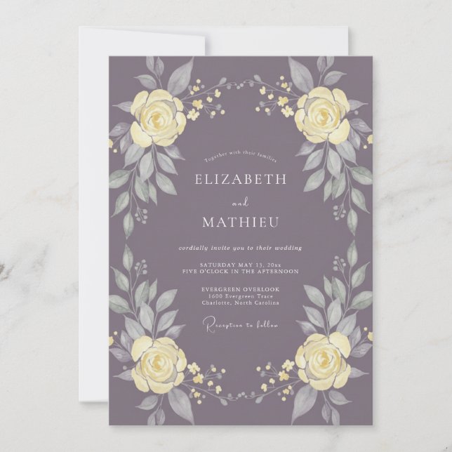 Dusty Purple Serene Botanical Wedding Invitation (Front)