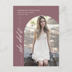 Dusty Purple She Did It Graduation Arch Photo Post Postcard
