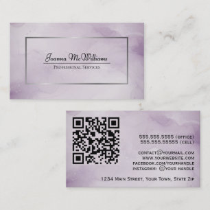 Dusty Purple & Silver Abstract Watercolor QR Code Business Card