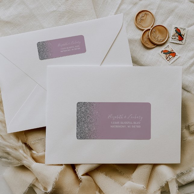 Dusty Purple Silver Glitter Wedding Return Address (Creator Uploaded)