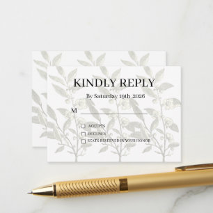 Dusty Purple Silver Gray Floral Rustic RSVP Card