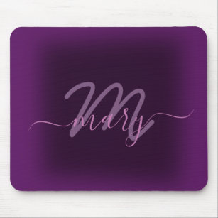 Dusty Purple Smoky  Plum Minimal Name Monogram Mouse Pad