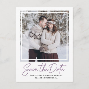 Dusty Purple Text and Photo Save the Date Announcement Postcard