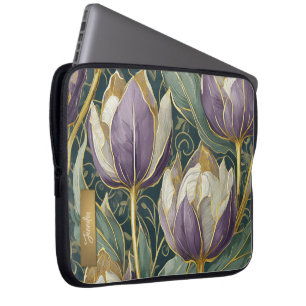 Dusty Purple Tulip Dream - Vintage Botanical Art Laptop Sleeve