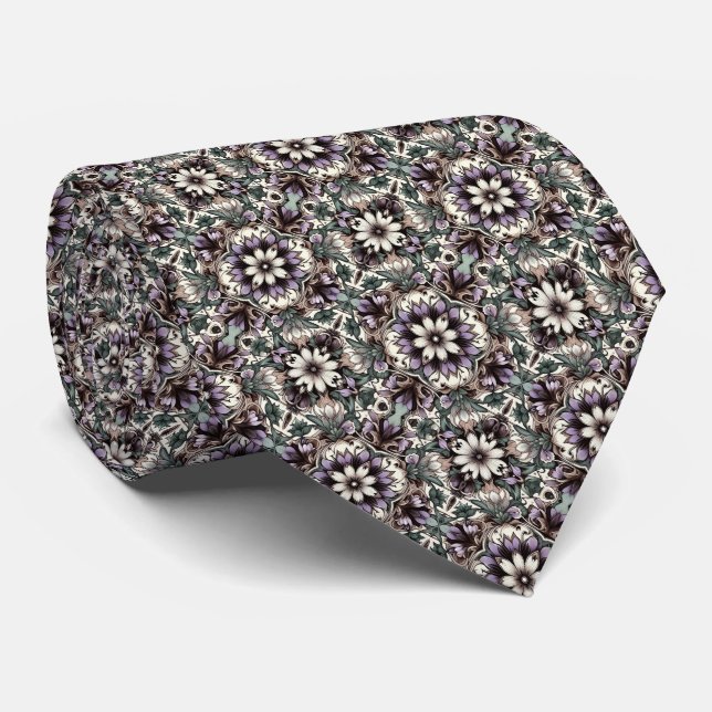Dusty Purple, Violet, Sage, Espresso... Floral Tie (Rolled)