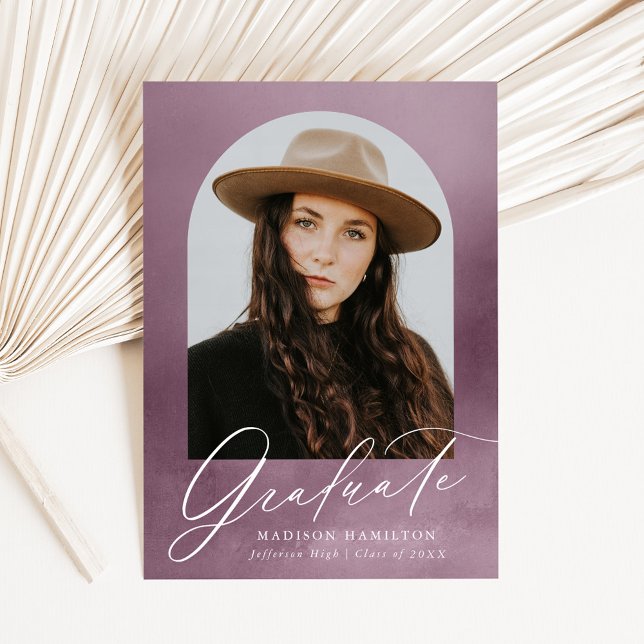 Dusty Purple Watercolor Arch Photo Graduation Announcement (Creator Uploaded)