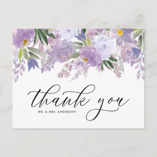 Dusty Purple Watercolor Flowers Garland Thank You Postcard