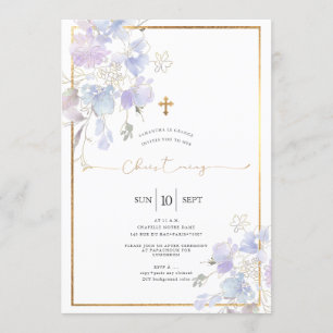 Dusty Purple Watercolor Sweet Peas Christening Invitation