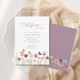 Dusty Purple Watercolor Wildflower Baby Shower Invitation