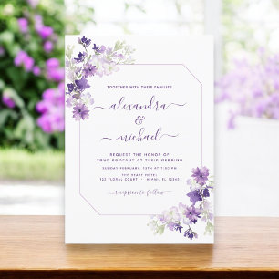 Dusty Purple Wedding Floral Greenery Invitation