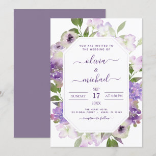 Dusty Purple Wedding Floral Greenery Invitation