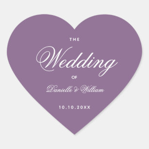 Dusty Purple Wedding Heart Simple Elegant Script Sticker
