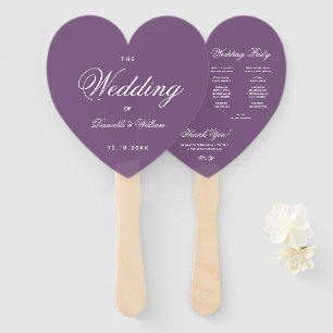 Dusty Purple Wedding Program Simple Heart Script Hand Fan