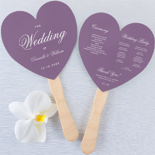 Dusty Purple Wedding Program Simple Heart Script Hand Fan