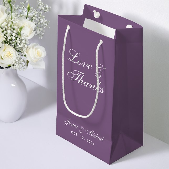 Dusty Purple Wedding Script Love and Thanks Simple Small Gift Bag (Creator Uploaded)