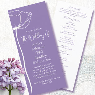 Dusty Purple White Bold Floral Modern Wedding Programme