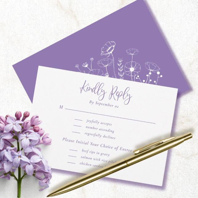 Dusty Purple White Floral Menu Wedding RSVP  (Creator Uploaded)