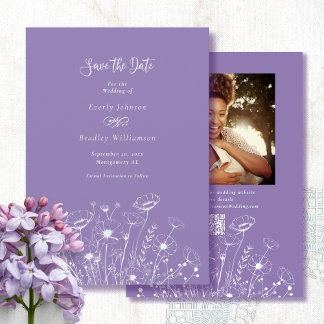 Dusty Purple White Floral Save the Date Wedding  Invitation