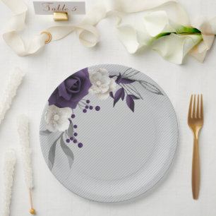 dusty purple white flowers botanical paper plate