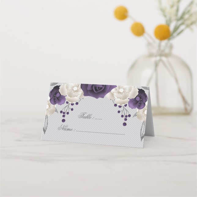 dusty purple & white flowers  place card (Front)