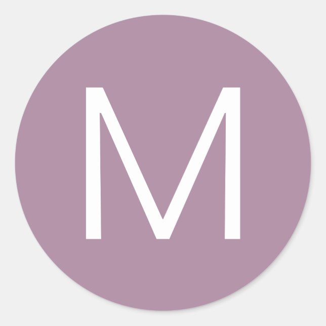 Dusty Purple & White Modern Minimalistic Letter Classic Round Sticker (Front)