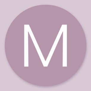 Dusty Purple & White Modern Minimalistic Letter Classic Round Sticker