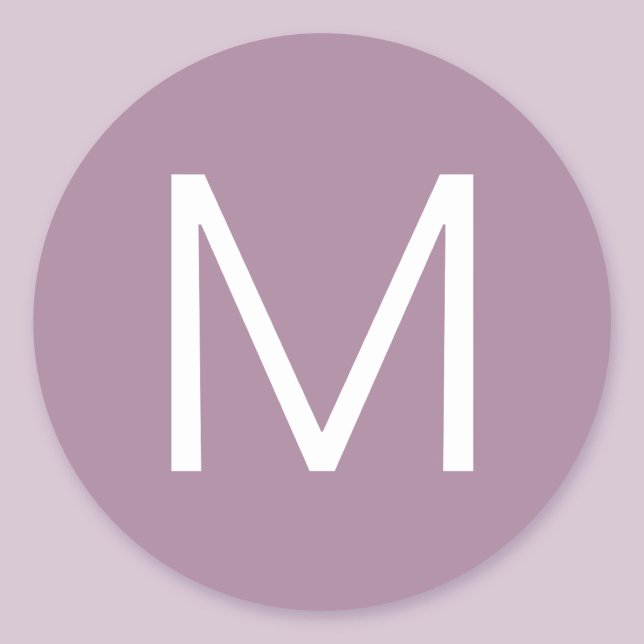 Dusty Purple & White Modern Minimalistic Letter Classic Round Sticker (Creator Uploaded)