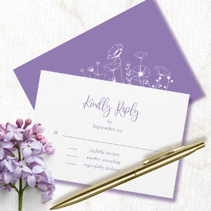 Dusty Purple White Typography Floral Wedding RSVP 